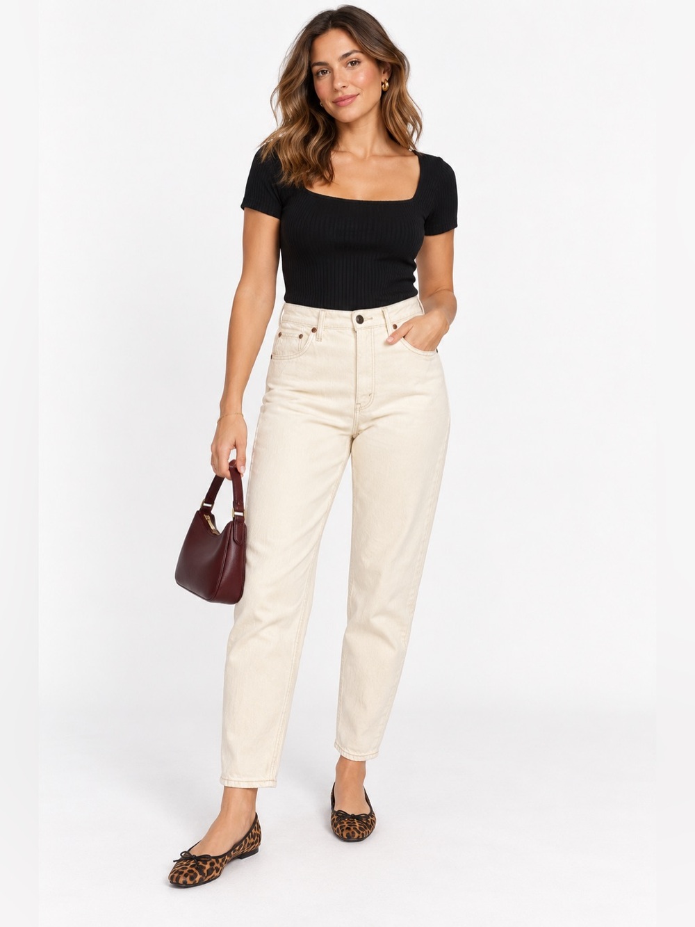 Abercrombie & Fitch Curve Love High Rise Mom Jeans 28/6 Regular Cream Denim